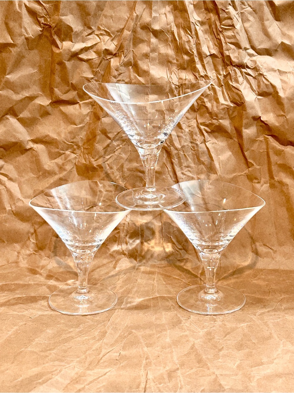 Hoya Rare 5” Desire Crystal Flared 2” Stem Martini Cocktail Glasses Set Of 3